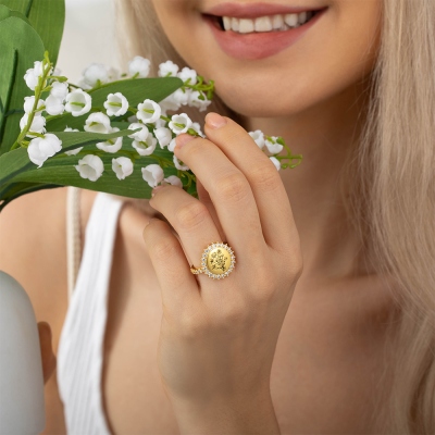 Custom 1-8 Birth Flower Circle Ring, Mother's Ring, Best Friend Ring, Women's Jewelry, Birthday/Mother's Day/Anniversary Gift for Mom/Wife/Girlfriend