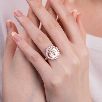 Custom 1-8 Birth Flower Circle Ring, Mother's Ring, Best Friend Ring, Women's Jewelry, Birthday/Mother's Day/Anniversary Gift for Mom/Wife/Girlfriend
