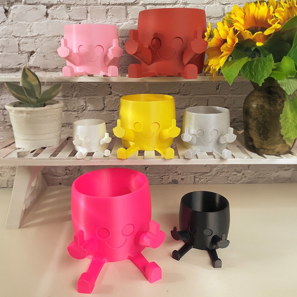 Middle Finger Happy Planter, Kawaii Planter, Planter with Face, Planter with Middle Finger, Succulent Planter, Indoor Planter