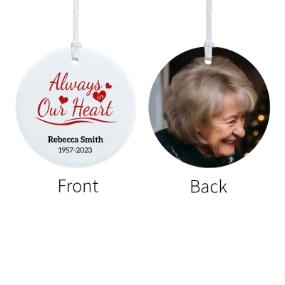 Personalized Always in My Heart Ornament, Custom Name Heart Charm Ornament with Photo, Family Memorial Ornament, Christmas Decor, Gift for Mom/Her