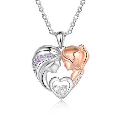 Mother and Daughter Necklace with Heart Birthstone Pendant, Sterling Silver 925 Jewelry, Birthday/Anniversary/Mother's Day Gift for Mom/Grandma