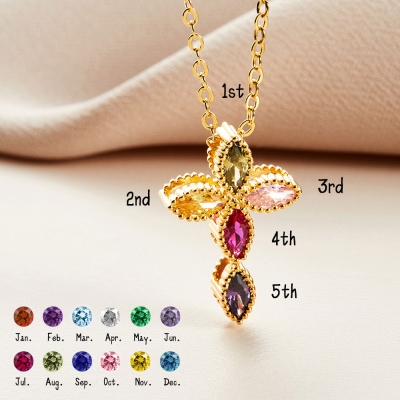 Personalized Birthstone Cross Necklace, Sterling Silver Cross Necklace for Women, Birthstone Jewelry, Baptism/Christening/First Communion Gift for Her