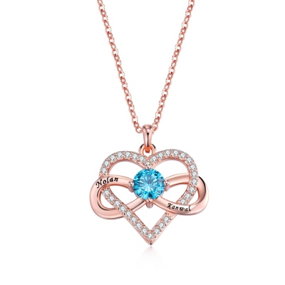 Personalized Names Infinity Heart Necklace with Birthstone, Sterling Silver 925 Love Necklace, Valentine's Day/Anniversary Gift for Her/Couple/Bestie