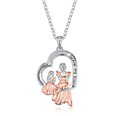Personalized Engraved Mother and Daughter Heart Necklace, Sterling Silver 925 Women's Jewelry, Birthday/Mother's Day Gift for Her/Mom/Grandma