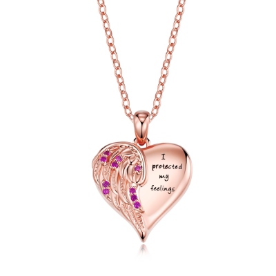 Personalized Birthstone Angel Wing & Engraved Name Heart Necklace, Dainty Sterling Silver Memorial Necklace, Birthday/Anniversary Gift for Women/Her