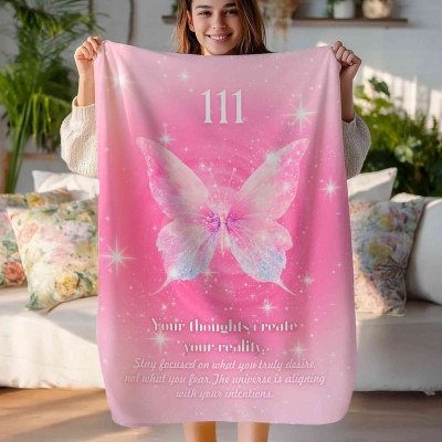 Angel Number Butterfly Pattern Blanket, Cozy Fleece Throw with Spiritual Numerology Design, Soft Healing Blanket, Meaningful Gift for Family/Friends