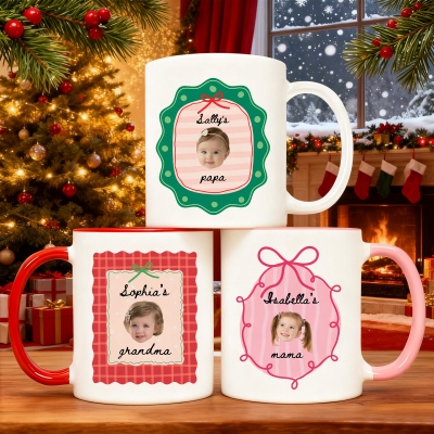 Personalized Name Baby Face Photo Grandparent's Mug, 11oz/15oz Two Tone Ceramic Mug for Hot Cocoa Milk Coffee, Christmas Gift for Grandma/Grandpa