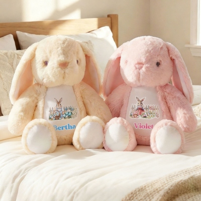 Personalized Name Easter Eggs Floral Rabbit Design Bunny Doll Toy, Soft Plush Stuffed Bunny, Easter Keepsake, Easter Gift for Kids/Newborns
