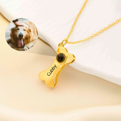 Personalized Photo & Name Dog Bone Projection Necklace, Sterling Silver 925 Pet Memorial Jewelry, Birthday/Sympathy Gift for Dog Mom/Pet Lovers