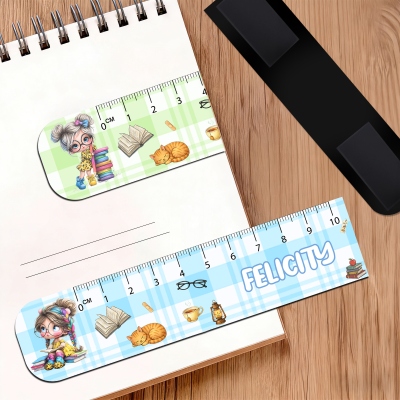 Personalisierter magnetischer Lesezeichenclip in Linealform mit Namensmotiv, Cartoon-Lesezeichen eines Mädchens, Geburtstags-/Schulanfangsgeschenk für Mädchen/Kinder/Bücherliebhaber