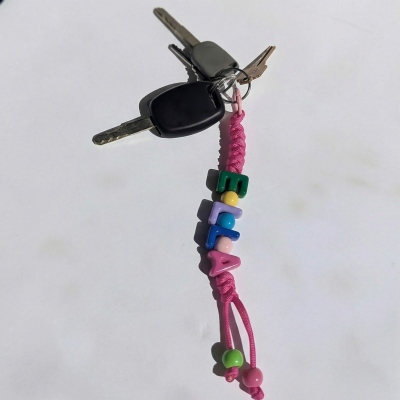 Personalized Name Beaded Keychain, Colorful Name Paracord Charm, Cord Accessory for Bag/Luggage, Birthday/Back to School  Gift for Kids/Girls/Friends