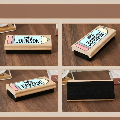 Custom Name Teacher Cartoon Pencil Chalkboard Eraser with Maker, Wooden Classroom Whiteboard Eraser Set, Appreciation/Back to School Gift for Teachers