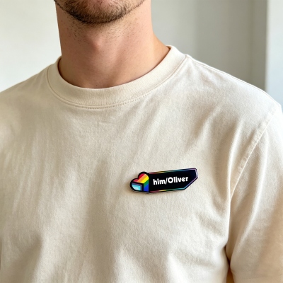 Personliga pronomen namnbricka, Pride identitet och orientering hjärtformad nål/kylskåpsmagnet, HBTQ-tillbehör, Pride månadens present till vänner/familj