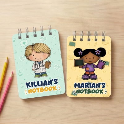 Personalized Name Cartoon Children's Profession Character Notebook, A7 Spiral Notebook, Birthday/Back to School Gift for Kids/Boys/Girls