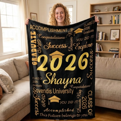 Personalized Graduation Blanket with Name & Year, Flannel/Sherpa Throw for Bed Couch, Home Decor, Graduation Gift for High School/College Graduates