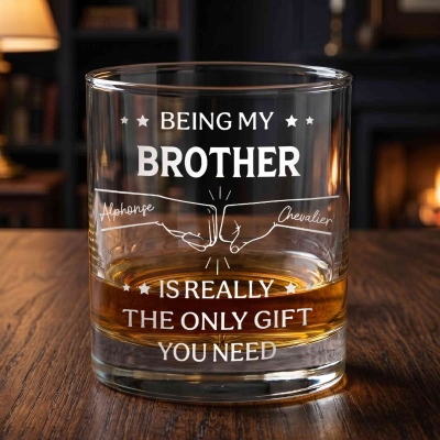Personalized Names Brotherhood Fists Bump Whiskey Glass, 10oz Bourbon Old Fashioned Glass, Anniversary/Birthday Gift for Brothers/Cousins/Friends/Men