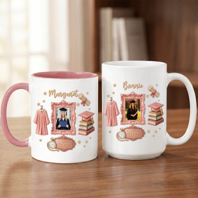 Personalized Graduation Gift Mug, Custom Name Photo Class Of 2026, 3D Effect Graduation Coffee Cup For Women, Custom Grad Keepsake Mug For College High School Graduates, Graduation Party Souvenir