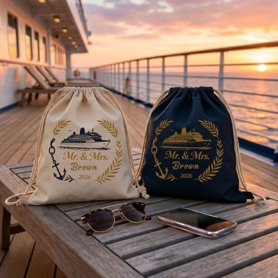 Personalized Couple's Cruise Vacation Drawstring Bag with Name & Year, Travel Essential, Birthday/Anniversary/Wedding Gift for Couples/Newlyweds