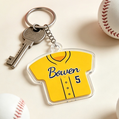 Personalized Baseball Uniform Keychain with Name and Number, Acrylic Bag Tag, Backpack Accessory, Gift for Baseball Lovers/Players/Coaches