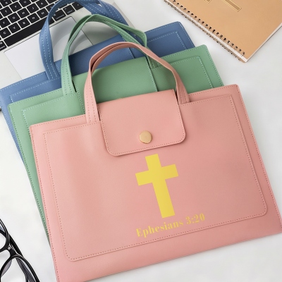 Personalized Bible Chapter Cross PU Leather Briefcase, Office Business Trip Accessory, Birthday/Baptism Gift for Christians/Businessmen/Clergymen