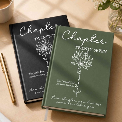 Custom Birth Flower 21st Birthday A5 Journal with Name, Vintage Hardcover Notebook, Milestone Keepsake, Birthday Gift for Daughter/Best Friend/Sister