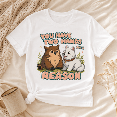 BG3 Owlbear Cub & Scratch Pure Cotton T-Shirt, You Have Two Hands for A Reason Funny Baldur’s Gate 3 Graphic Unisex Short Sleeve Gift for Pet Lover