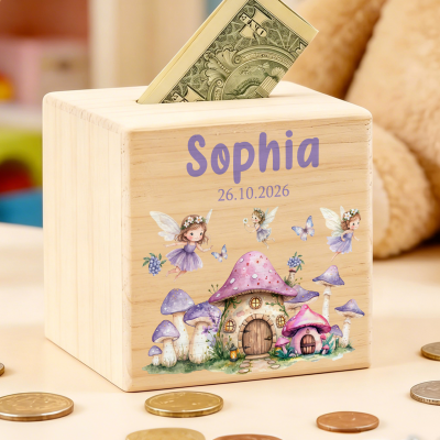 Personalized Name Watercolor Animal Wooden Cube Money Box with Date, Kid's Piggy Bank, Room Decor, Children's Day/Birthday Gift for Boys/Girls