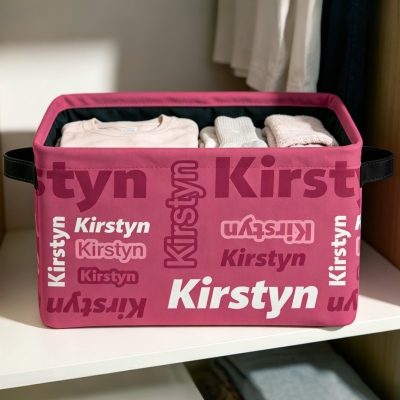 Custom Name Word Cloud Storage Basket with Handles, Waterproof Large Capacity Toy Laundry Basket for Bedroom/Nursery/Living Room, Gift for Kids/Family