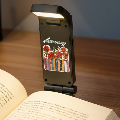 Personalized Birth Flower Book LED Rechargeable Light Clip with Name, Reading Accessories, Birthday/Graduation Gift for Book Lovers/Readers/Women