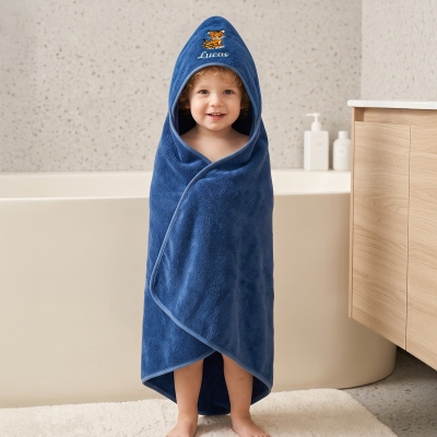 Personalized Embroidered Baby Hooded Bath Towel with Name, Cartoon Animal Kids Bath Wrap, Bath Essential, Baby Shower/Birthday Gift for Newborns/Kids