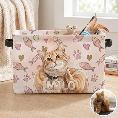 Personalized Watercolor Style Pet Portrait Large Storage Basket with Name, Home Organization, Birthday/Christmas Gift for Pet Owner Lover