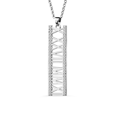 Custom Vertical Anniversary Date Necklace With Birthstones