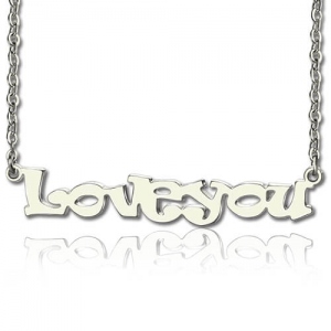 Cute Cartoon Ravie Font Solid White Gold Name Necklace