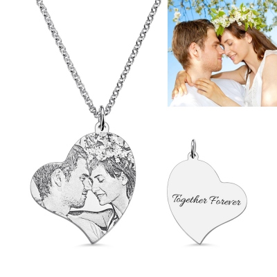 Memorial Charm Heart Photo Necklace in Sterling Silver