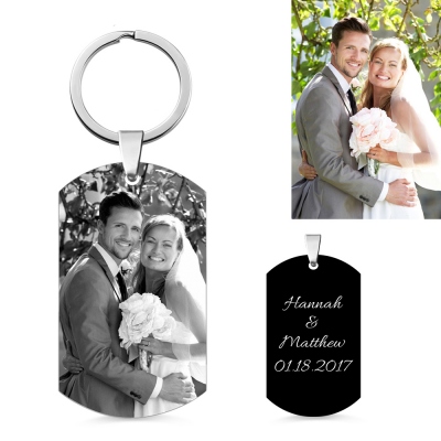 2018 X'mas Personalized Photo Black Titanium Steel Men's KeyChain