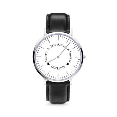 Personalized Black Leather Watch Engravable for Man/Woman
