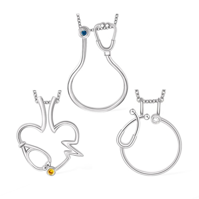 Nurse Ring Holder Necklace with Birthstone, Customized Ring Holder Necklace, Stethoscope Ring Holder Necklace, Doctor/Nurse/Graduation Gift