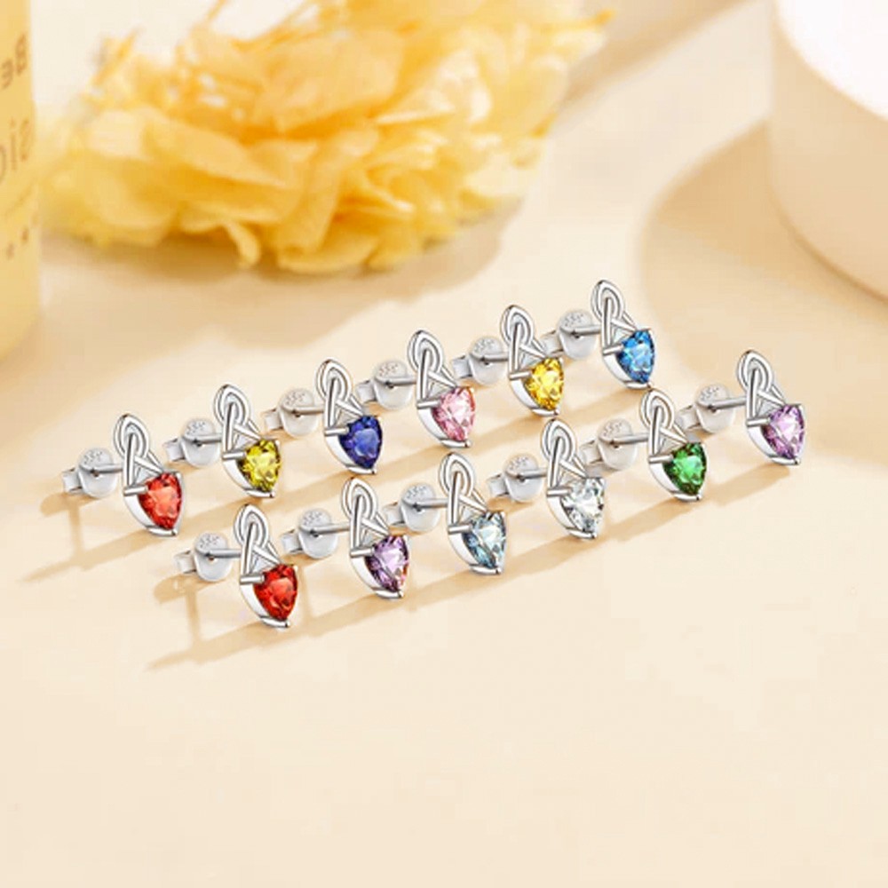 Vintage Celtic Knot Stud Earrings Sterling Silver with Heart Shape Birthstone, Custom Claddagh Earrings for Women Girls, Irish Jewelry Gifts