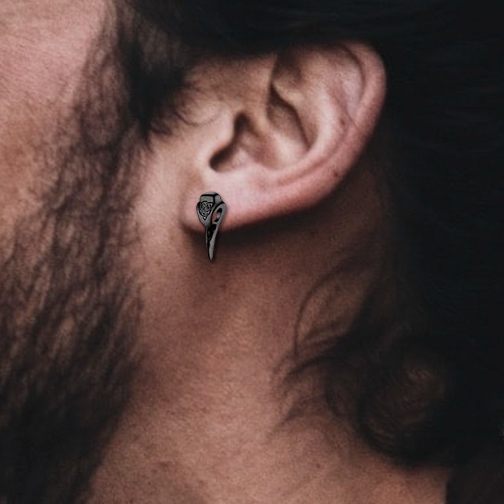 Viking Raven Skull Stud Earrings with Celtic Knot, Vintage Jewelry Thor's Hammer Studs Wolf Head Stud Earrings for Men/Women