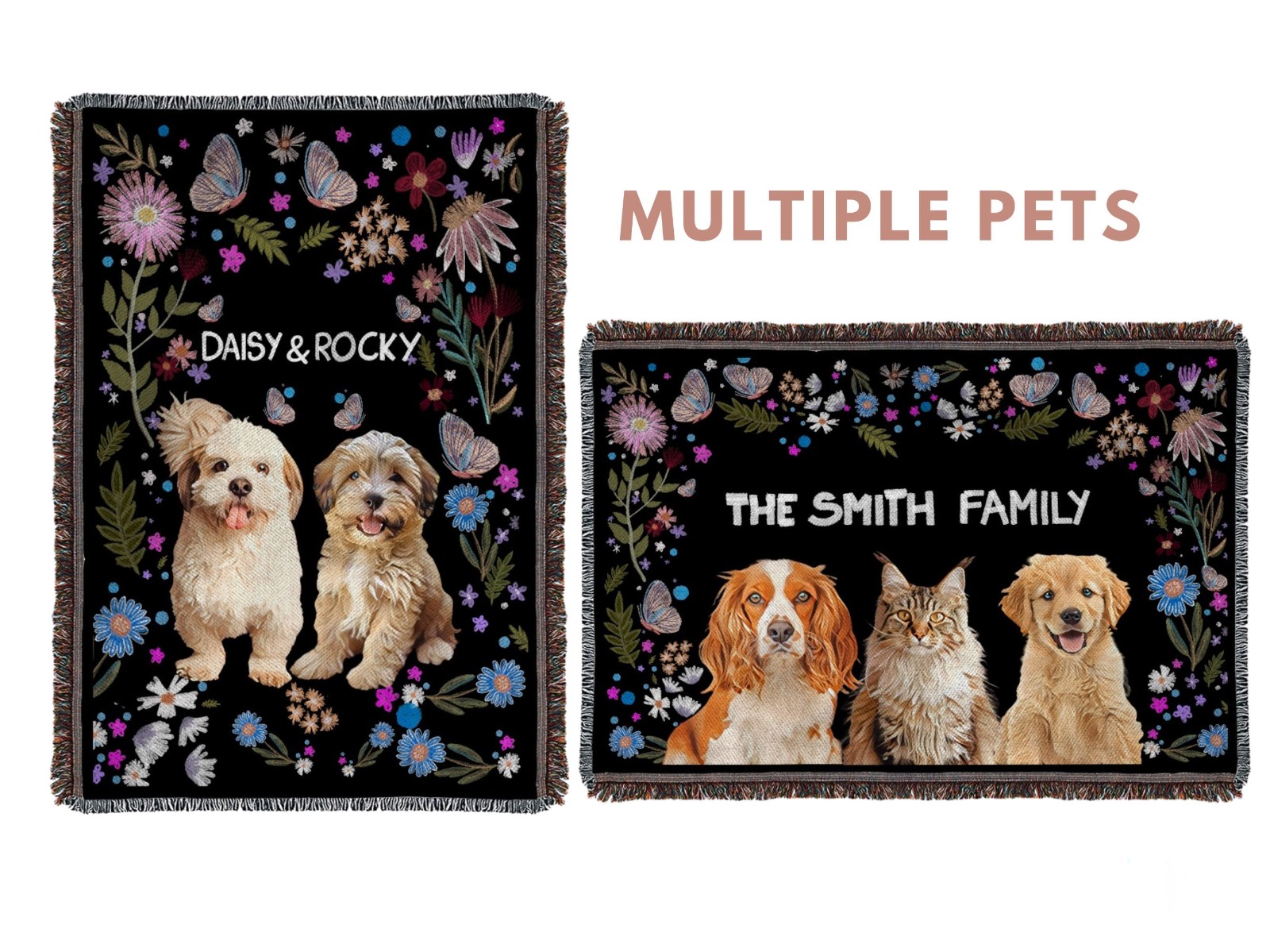 Personalized Pet Photo & Name Woven Blanket | Custom Dog or Cat Picture Throw | Blanket With a Photo