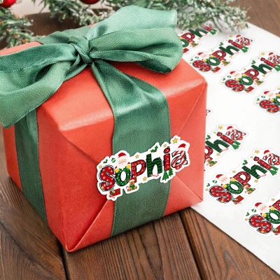 Personalized Name Christmas Theme Cartoon Stickers, Holiday Labels for Gift Box/Package, Envelope Seals, Christmas Gift for Kids/Family/Friends