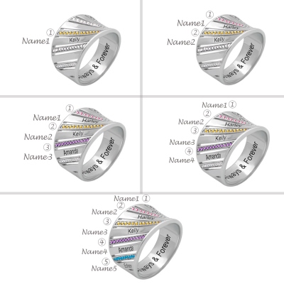 Customized Named and Lined-Up Family Ring