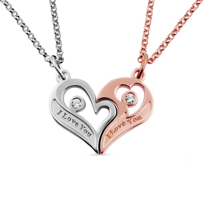 Couple's Breakable Heart Love Necklace with Birthstones Set of 2