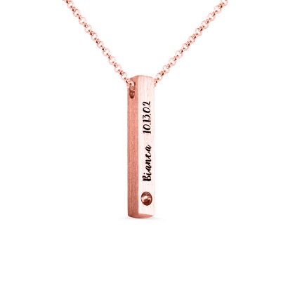 Engraved Brushed Finish 4-Side Bar With Birthstones In Rose Gold