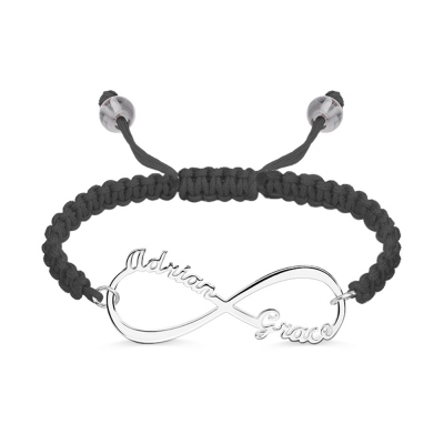 Personalized Infinity 2 Names Cord Bracelet Sterling Silver