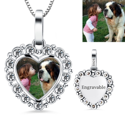 Memorial Gift: Engraved Photo Heart Pendant Necklace