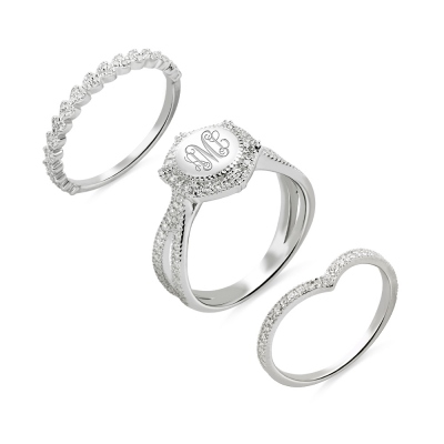 Anpassad graverad stapelbar monogramring Sterling Silver