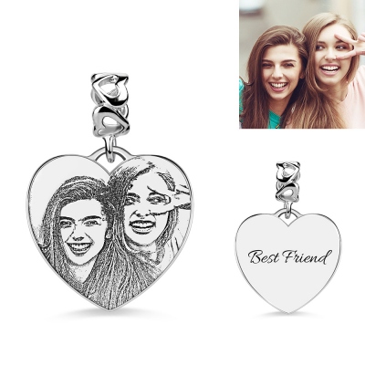 Engraved Heart Photo Charm Sterling Silver