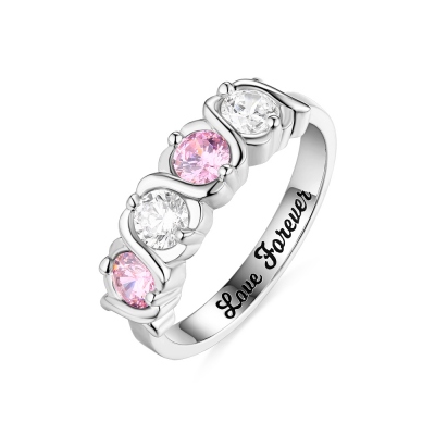 Custom 4 Birthstones Hugs and Kisses XoXo Ring Sterling Silver