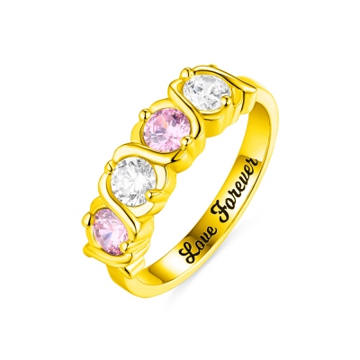 Custom 4 Birthstones Hugs and Kisses XoXo Ring Gold Plated